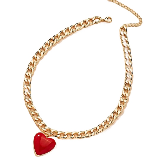 Red Heart Gold Cuban Chain - Uniqua Treasures