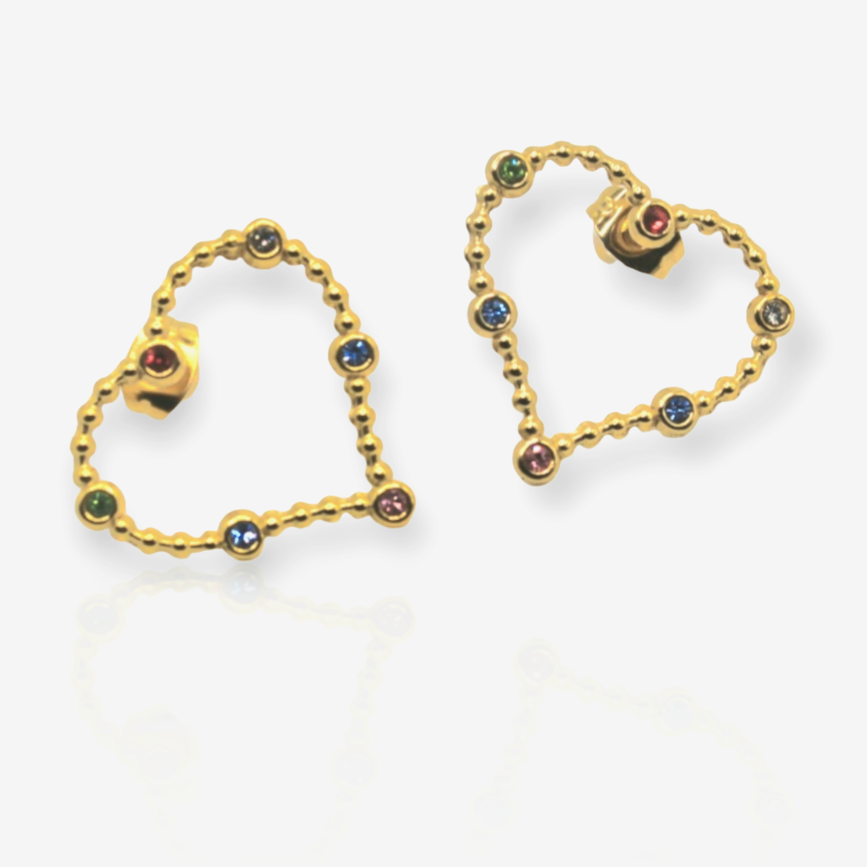 Gold Heart Multi Color Rhinestone Stud Earrings - Uniqua Treasures