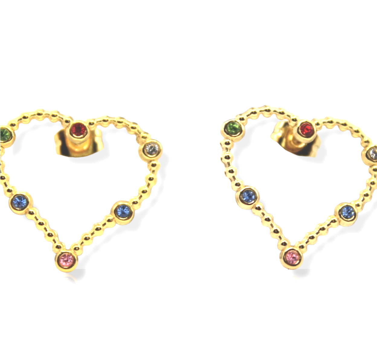 Gold Heart Multi Color Rhinestone Stud Earrings - Uniqua Treasures