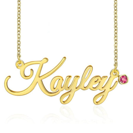 Birthstone Script Name Necklace - Uniqua Treasures