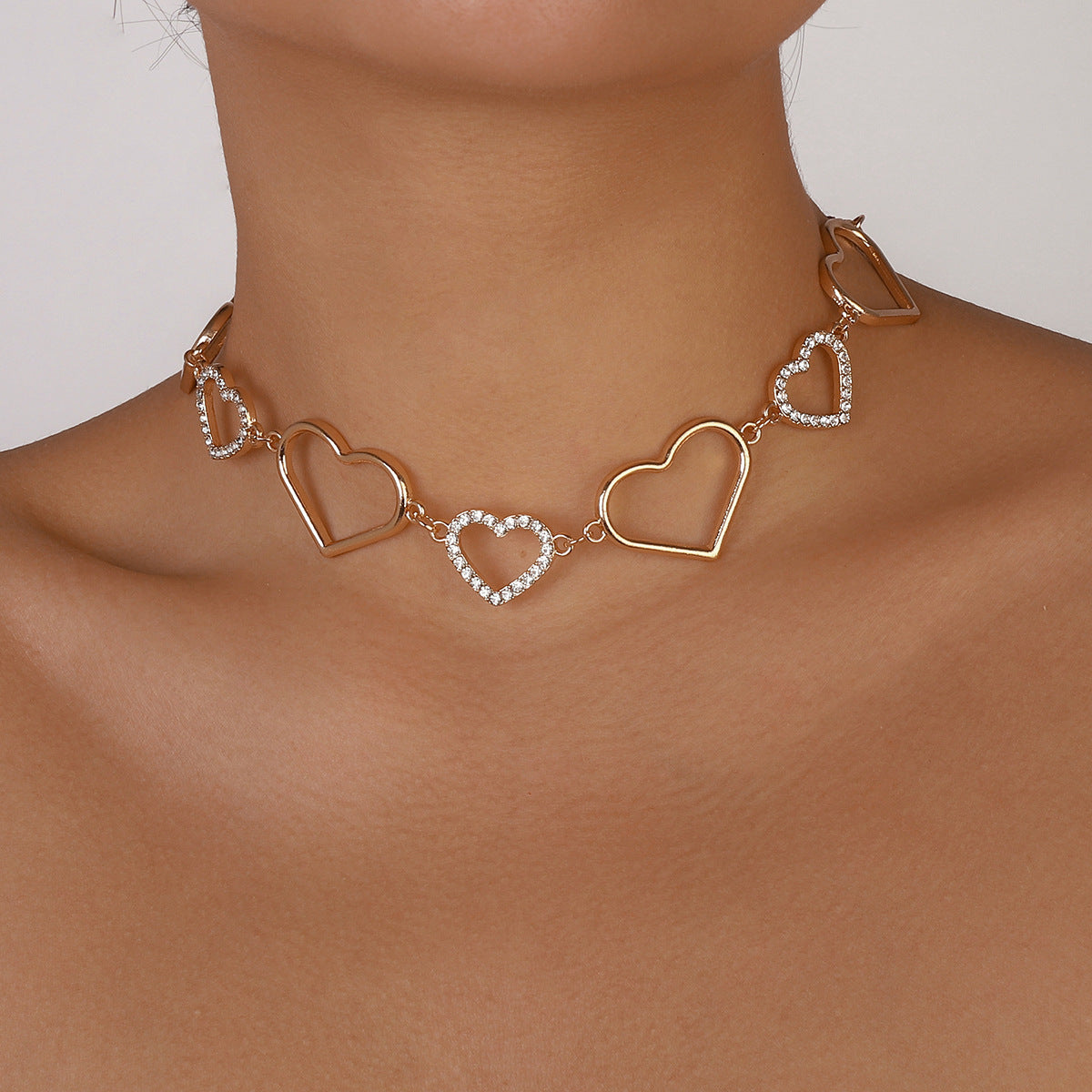 Gold Silver Choker Hollow Heart Rhinestones - Uniqua Treasures