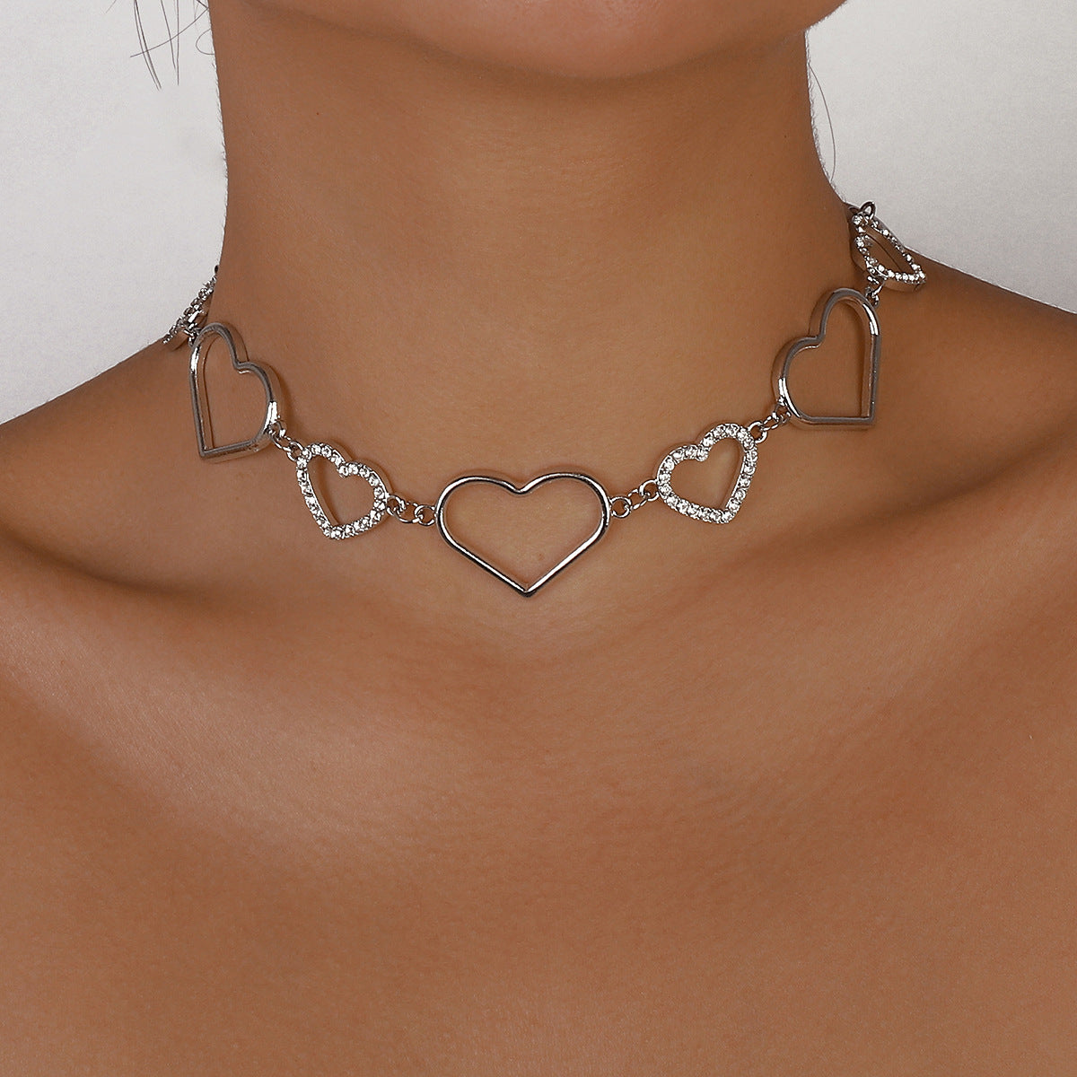 Gold Silver Choker Hollow Heart Rhinestones - Uniqua Treasures