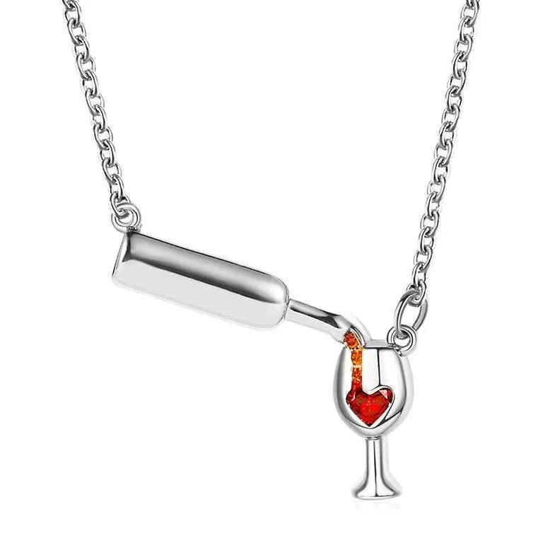 Wine Bottle Wine Glass Pendent Necklace - Uniqua Treasures