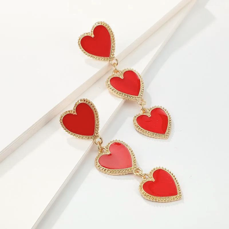 Three Tier Gold Heart Earrings - Uniqua Treasures