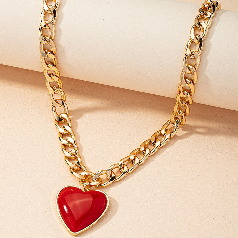 Red Heart Gold Cuban Chain - Uniqua Treasures